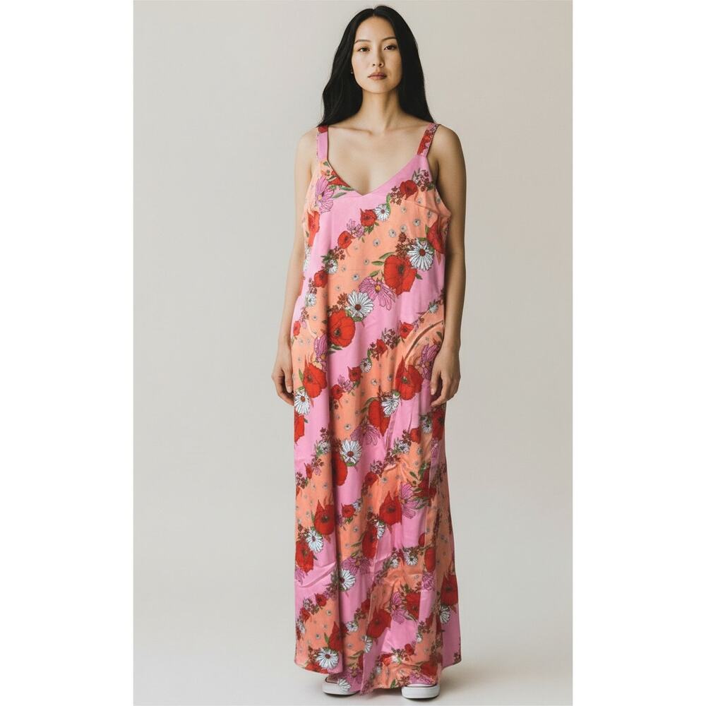 Twisted Wunder Floral Maxi Cami Dress in Pink/Orange Stripe Floral Print Size 6